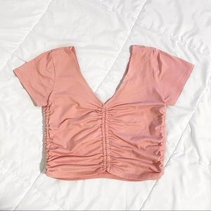 Baby Pink Ruched Crop Top